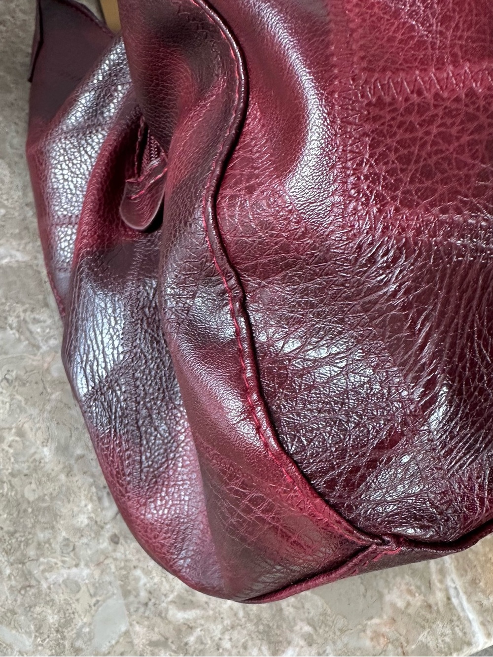 Burgundy Patchwork Hobo Bag Slouchy Vegan Leather Shoulder Purse Y2K Goth Grunge - Picture 10 of 14